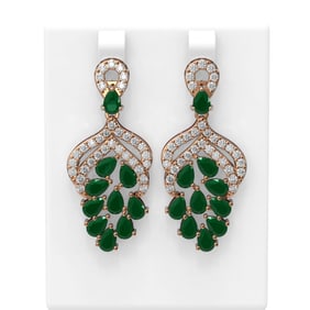 13.02 ctw Emerald & Diamond Earrings 18K Rose Gold