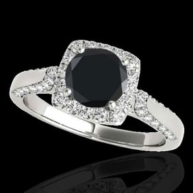 1.7 ctw Certified Black Diamond Solitaire Halo Ring 10k White Gold