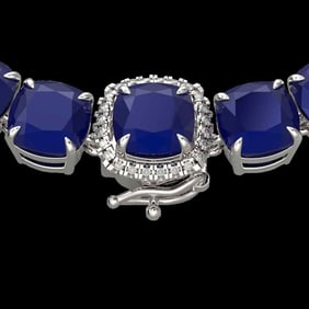 116 ctw Sapphire & VS/SI Diamond Halo Micro Necklace 14k White Gold