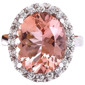 Morganite Diamond Ring 14K White Gold