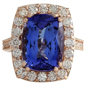 Radiant Tanzanite & Diamond Ring: 14K