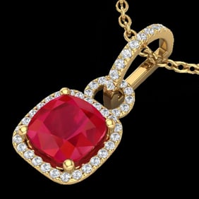 3 ctw Ruby & Micro VS/SI Diamond Certified Necklace 18k Yellow Gold