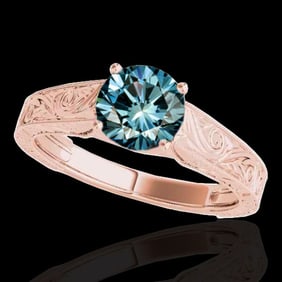 1 ctw SI Certified Fancy Blue Diamond Solitaire Ring 10k Rose Gold