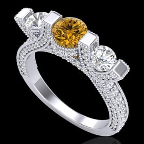 2.3 ctw Intense Fancy Yellow Diamond Micro Pave Ring 18k White Gold