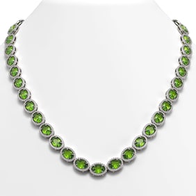 48.14 ctw Peridot & Diamond Micro Pave Halo Necklace 10k White Gold