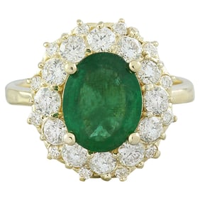 Emerald Diamond Ring 14K Yellow Gold