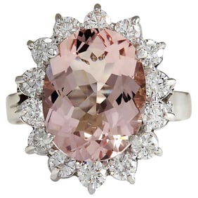 Morganite Diamond Ring 14K White Gold