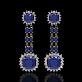 19.88 ctw Sapphire & Diamond Earrings 14K Yellow Gold