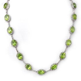 45.0 ctw Peridot & Diamond Necklace 14k White Gold