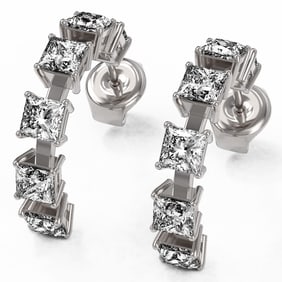 4 ctw Princess Cut Diamond Designer Earrings 18K White Gold