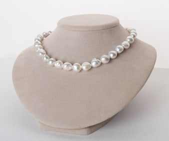 Strong Silver White South Sea Free-Form Baroque Pearl Necklace, 18", 10.0-13.2mm, AA+ Quality