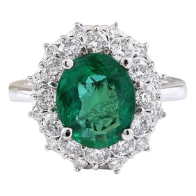 Emerald Diamond Ring 14K White Gold