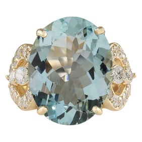 Natural Aquamarine Diamond Ring In 14