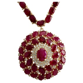 Ruby Diamond Necklace 14K Yellow Gold
