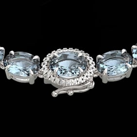 45.25 ctw Sky Blue Topaz & Diamond Micro Necklace 14k White Gold