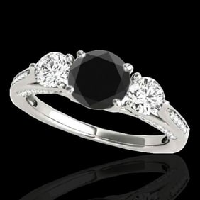 1.75 ctw Certified VS Black Diamond 3 Stone Ring 10k White Gold