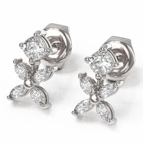 1.5 ctw Cushion & Marquise Cut Diamond Earrings 18K White Gold