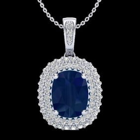 3.15 ctw Sapphire & Micro Pave VS/SI Diamond Necklace 18k White Gold