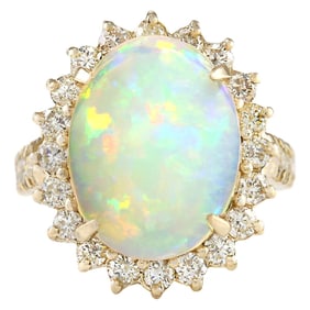 Opal Diamond Ring 14K Yellow Gold