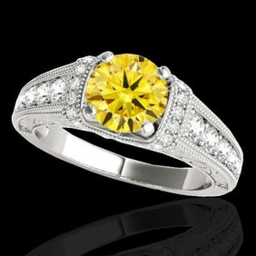 1.5 ctw Certified SI Intense Yellow Diamond Antique Ring 10k White Gold