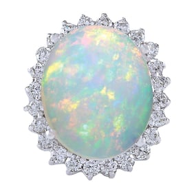 Opal Diamond Ring 14K White Gold