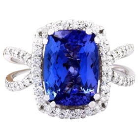Natural Tanzanite Diamond Ring In 14