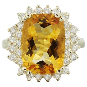Natural Citrine Diamond Ring in 14