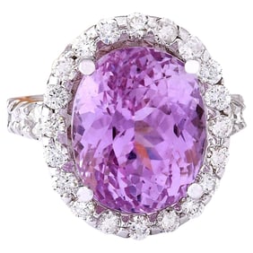 16.16 CTW Kunzite 18K White Gold Diamond Ring