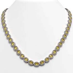 28.52 ctw Fancy Citrine & Diamond Micro Pave Halo Necklace 10k White Gold