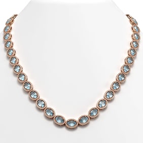 55.41 ctw Sky Topaz & Diamond Micro Pave Halo Necklace 10k Rose Gold