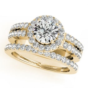 1 ctw Certified VS/SI Diamond 2pc Wedding Set Halo 14k Yellow Gold