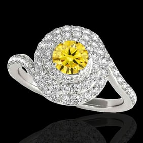 1.86 ctw Certified SI/I Fancy Intense Yellow Diamond Ring 10k White Gold