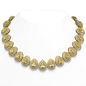 103.62 ctw Canary Citrine & Diamond Victorian Necklace 14K Yellow Gold