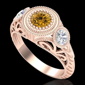 1.06 ctw Intense Fancy Yellow Diamond Art Deco Ring 18k Rose Gold