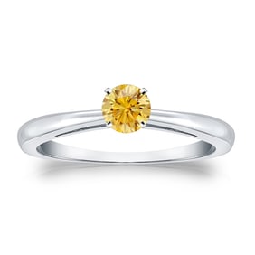 Natural 0.33 CTW Yellow Diamond Solitaire Ring 14K White Gold