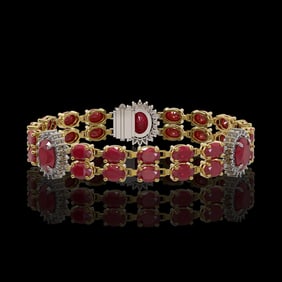 20.99 ctw Ruby & Diamond Bracelet 14K Yellow Gold