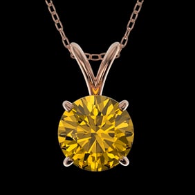 1 ctw Certified Intense Yellow Diamond Necklace 10k Rose Gold
