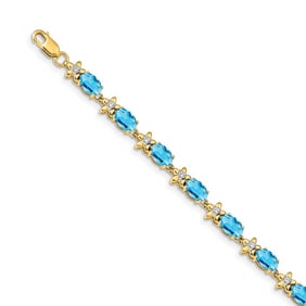 14k Yellow Gold Floral Diamond/Blue Topaz