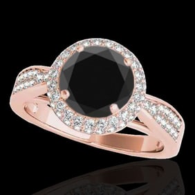 2.15 ctw Certified VS Black Diamond Solitaire Halo Ring 10k Rose Gold