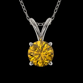 0.50 ctw Certified Intense Yellow Diamond Necklace 10k White Gold