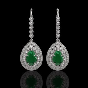 10.15 ctw Certified Emerald & Diamond Victorian Earrings 14K White Gold