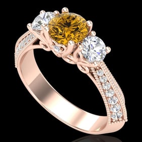 1.81 ctw Intense Fancy Yellow Diamond Art Deco Ring 18k Rose Gold