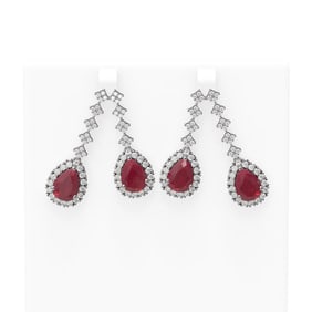 15.49 ctw Ruby & Diamond Earrings 18K White Gold