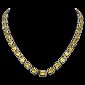 77.35 ctw Fancy Citrine & Diamond Micro Pave Halo Necklace 10k White Gold