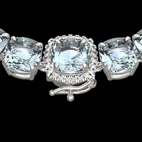 87 ctw Sky Blue Topaz & VS/SI Diamond Micro Necklace 14k White Gold