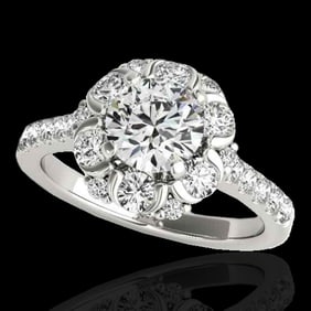 2.05 ctw Certified Diamond Solitaire Halo Ring 10k White Gold