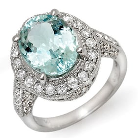 4.50 ctw Aquamarine & Diamond Ring 14k White Gold