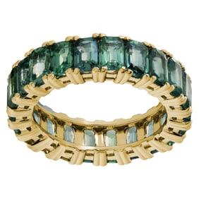 Green sapphire eternity band in 14k