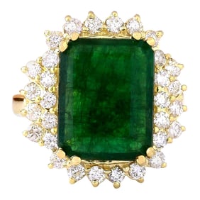 Emerald Diamond Ring 14K Yellow Gold