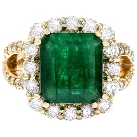 Emerald Diamond Ring 14K Yellow Gold